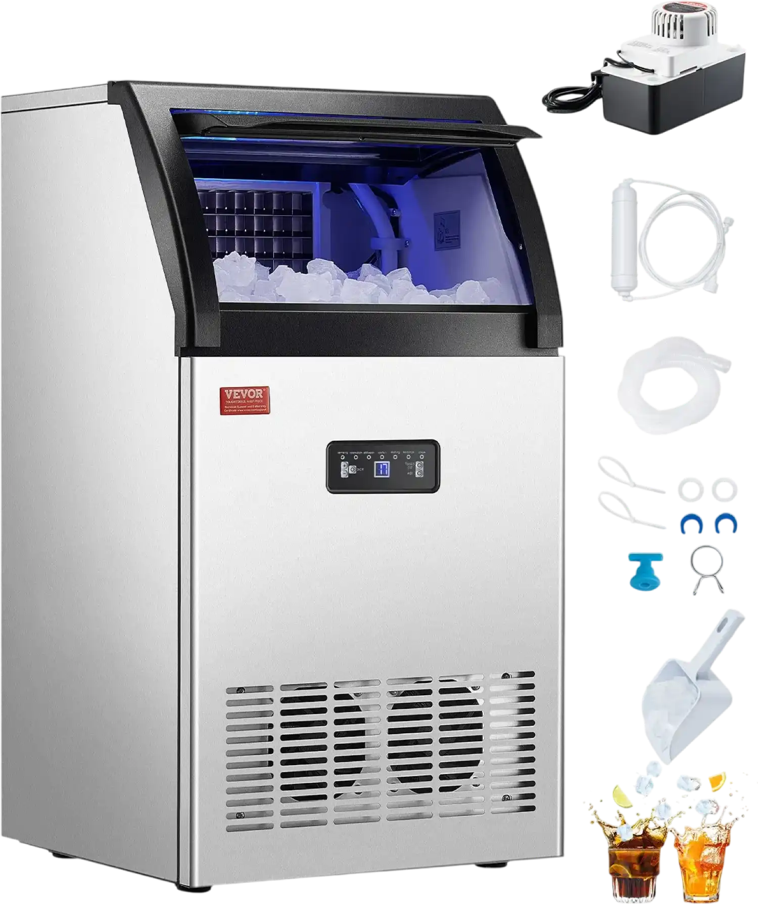 Vevor Commercial Ice Maker 130 lbs/24H with Drain Pump 33 lbs Storage New