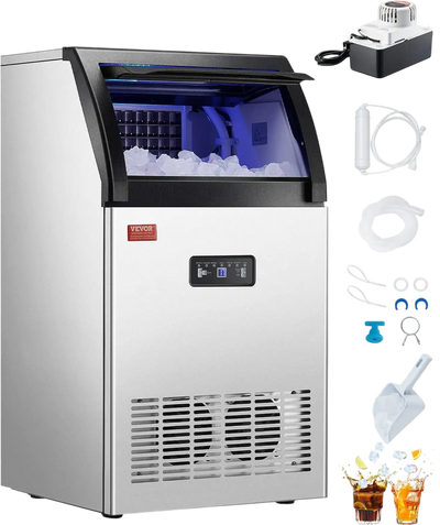 Vevor Commercial Ice Maker 130 lbs/24H with Drain Pump 33 lbs Storage New