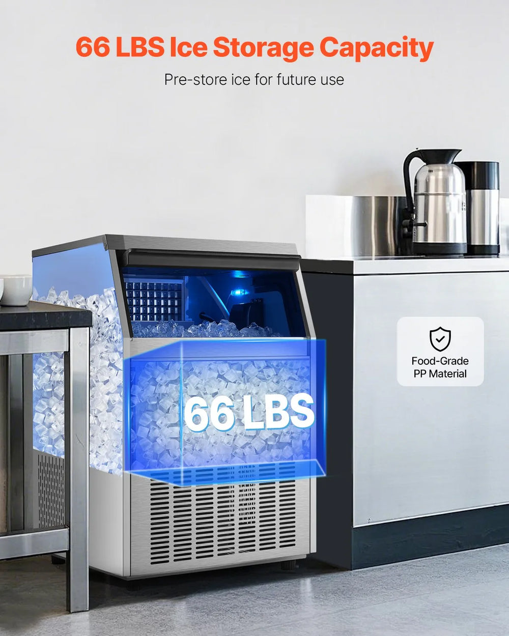Vevor Commercial Ice Maker 200 Lbs/Day 66 Lbs Storage Capacity Self-Cleaning New
