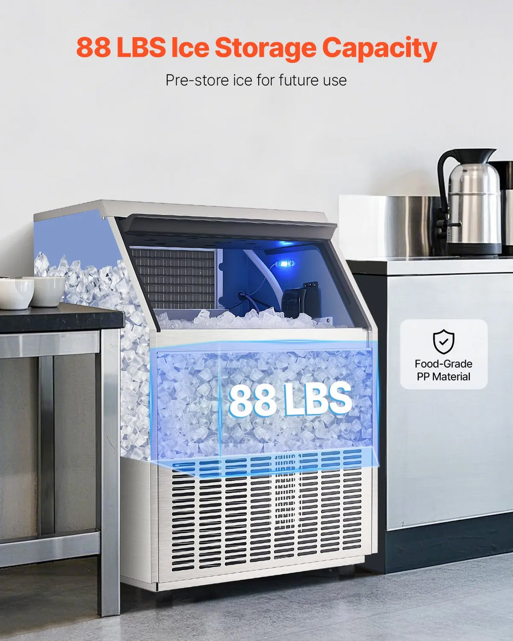 Vevor Commercial Ice Maker 265 Lbs/Day 88 Lbs Storage Capacity Self-Cleaning New