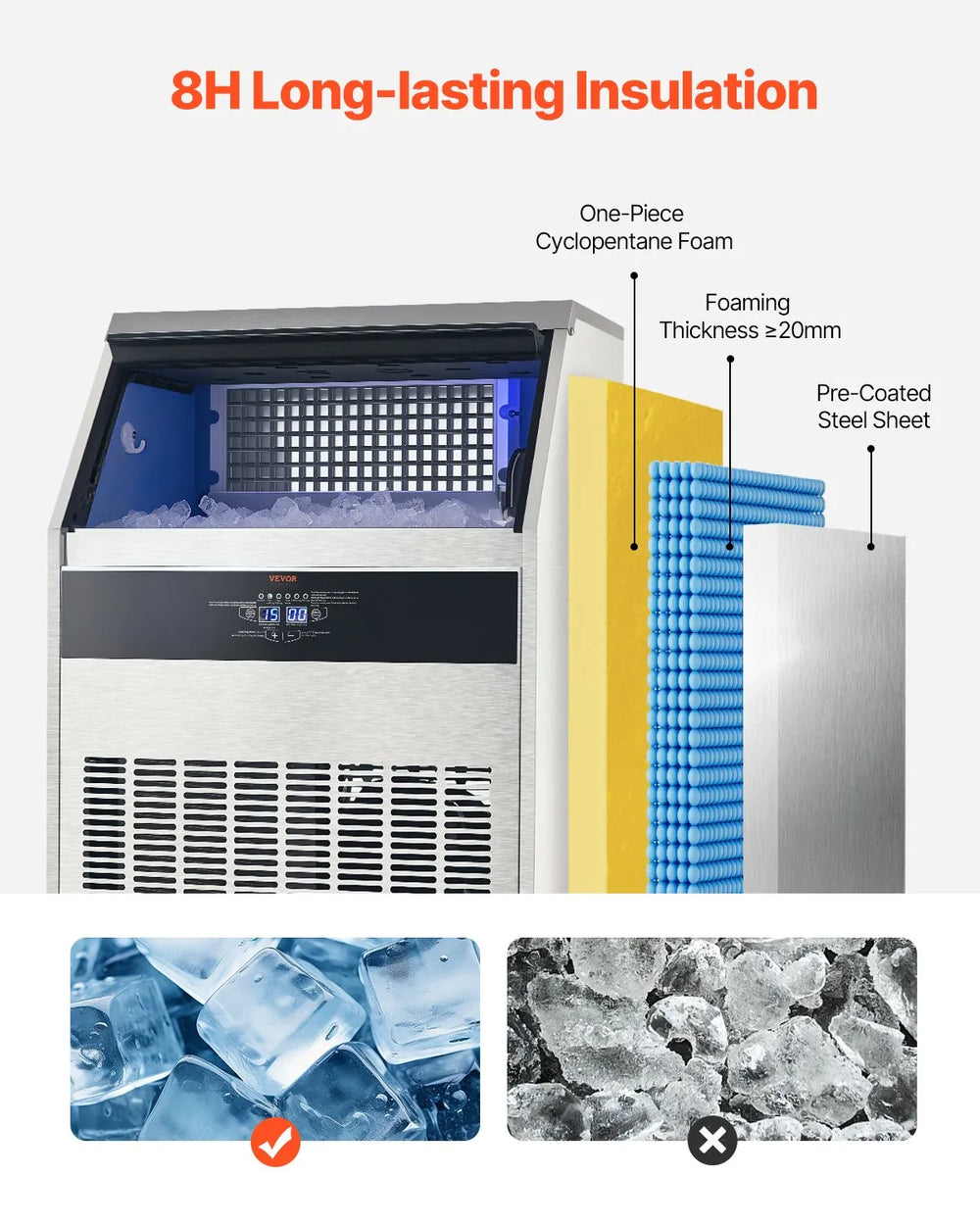 Vevor Commercial Ice Maker 265 Lbs/Day 88 Lbs Storage Capacity Self-Cleaning New