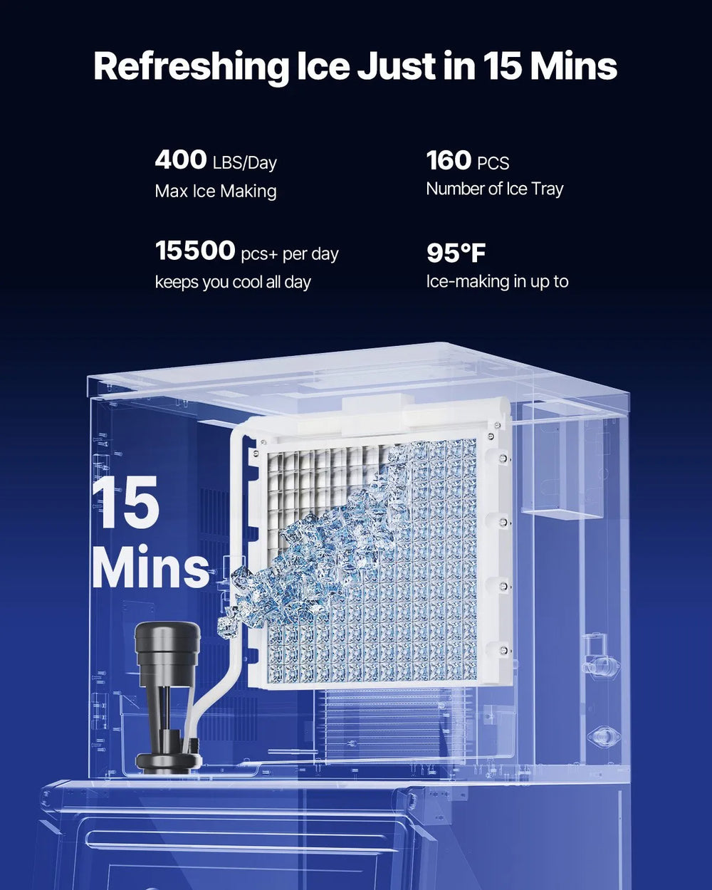 Vevor Commercial Ice Maker 400 Lbs/24H with 300 lbs Storage Touchscreen Auto Self-Cleaning New