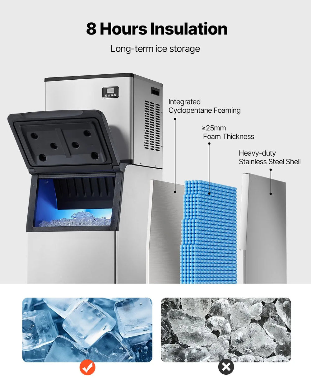 Vevor Commercial Ice Maker 500 Lbs/Day with 300 Lbs Storage Bin Self-Cleaning Touchscreen New