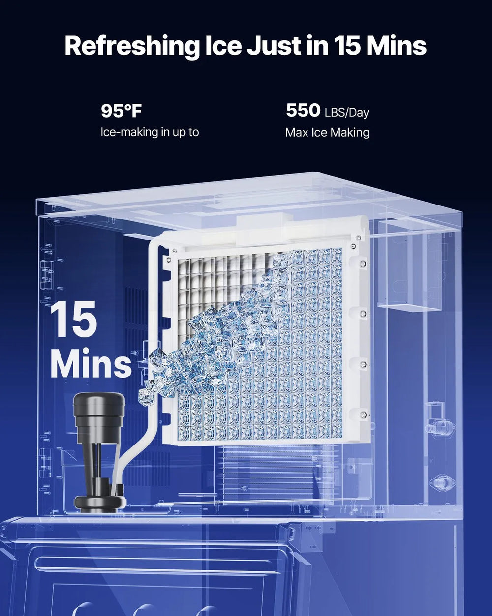 Vevor Commercial Ice Maker 550 Lbs/Day with 300 Lbs Storage Self-Cleaning Touchscreen New