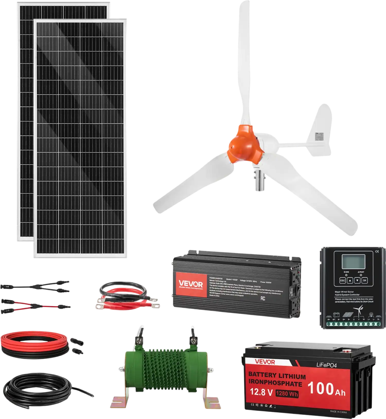 Vevor Solar Wind Power Kit 600W 12V with 2 100W Solar Panels 400W Wind Turbine New