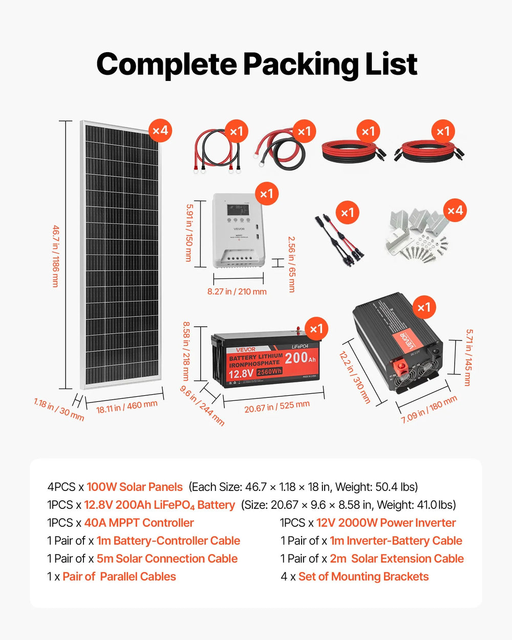 Vevor Solar Power Kit 400W 12V with 4 Solar Panels LFP Battery MPPT Controller Power Inverter New