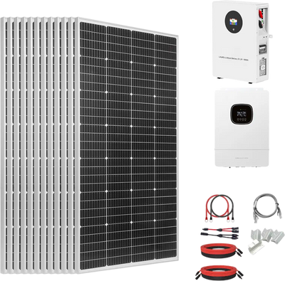 Vevor Solar Power Kit 2400W 48V with 12 200W Panels LFP Battery Hybrid Inverter New