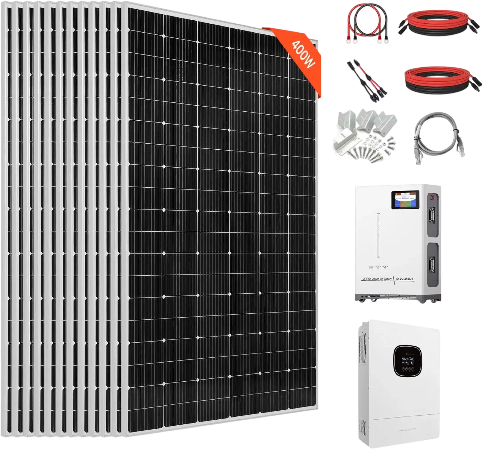 Vevor Solar Power Kit 4800W 48V with 12 400W Panels LFP Battery Hybrid Inverter New