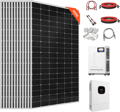 Vevor Solar Power Kit 4800W 48V with 12 400W Panels LFP Battery Hybrid Inverter New