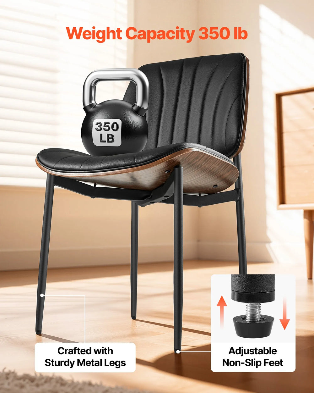 Vevor Dining Room Chairs Modern Upholstered Leather with Metal Legs Set of 6 New