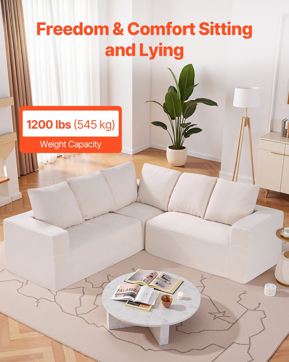 Vevor Modular Sectional Sofa L-Shape Couch with Corduroy and Cushion New