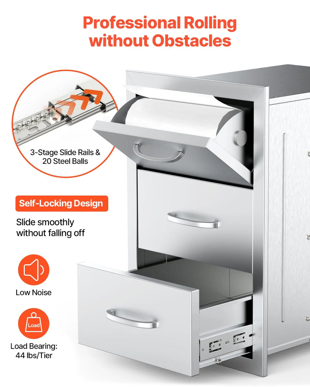 Vevor Outdoor Kitchen Drawers 16.5 x 20.5 x 29 in. with Paper Towel Holder Stainless Steel New