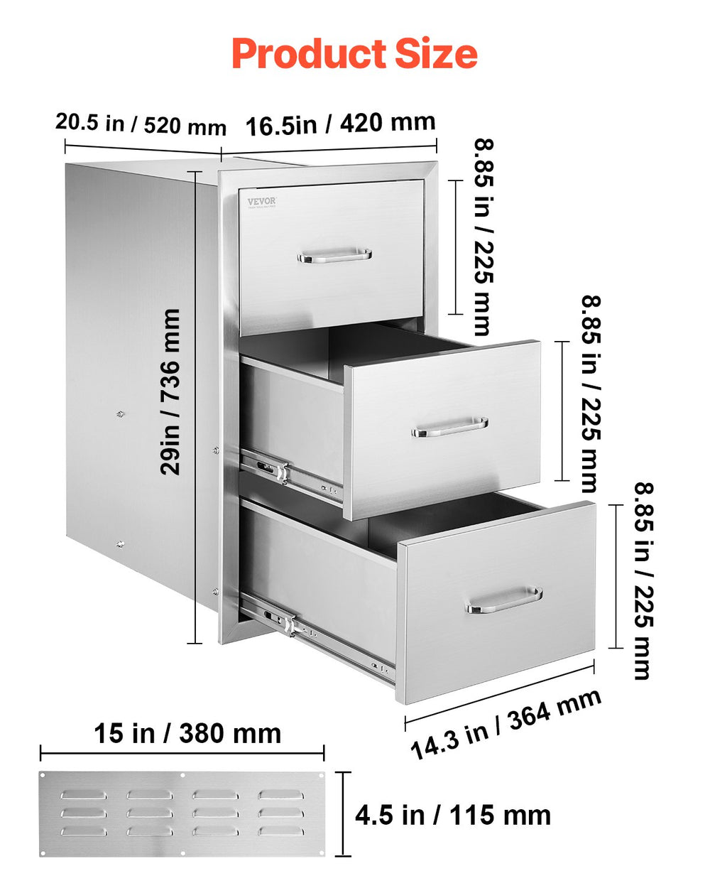 Vevor Outdoor Kitchen Drawers 16.5 x 20.5 x 29 in. with Paper Towel Holder Stainless Steel New