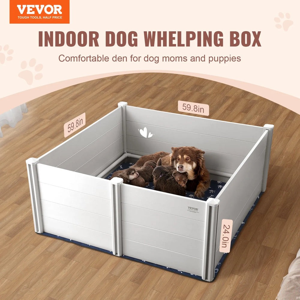 Vevor Dog Whelping Box 59.8 x 59.8 in. Puppy Pen with Washable Pad New