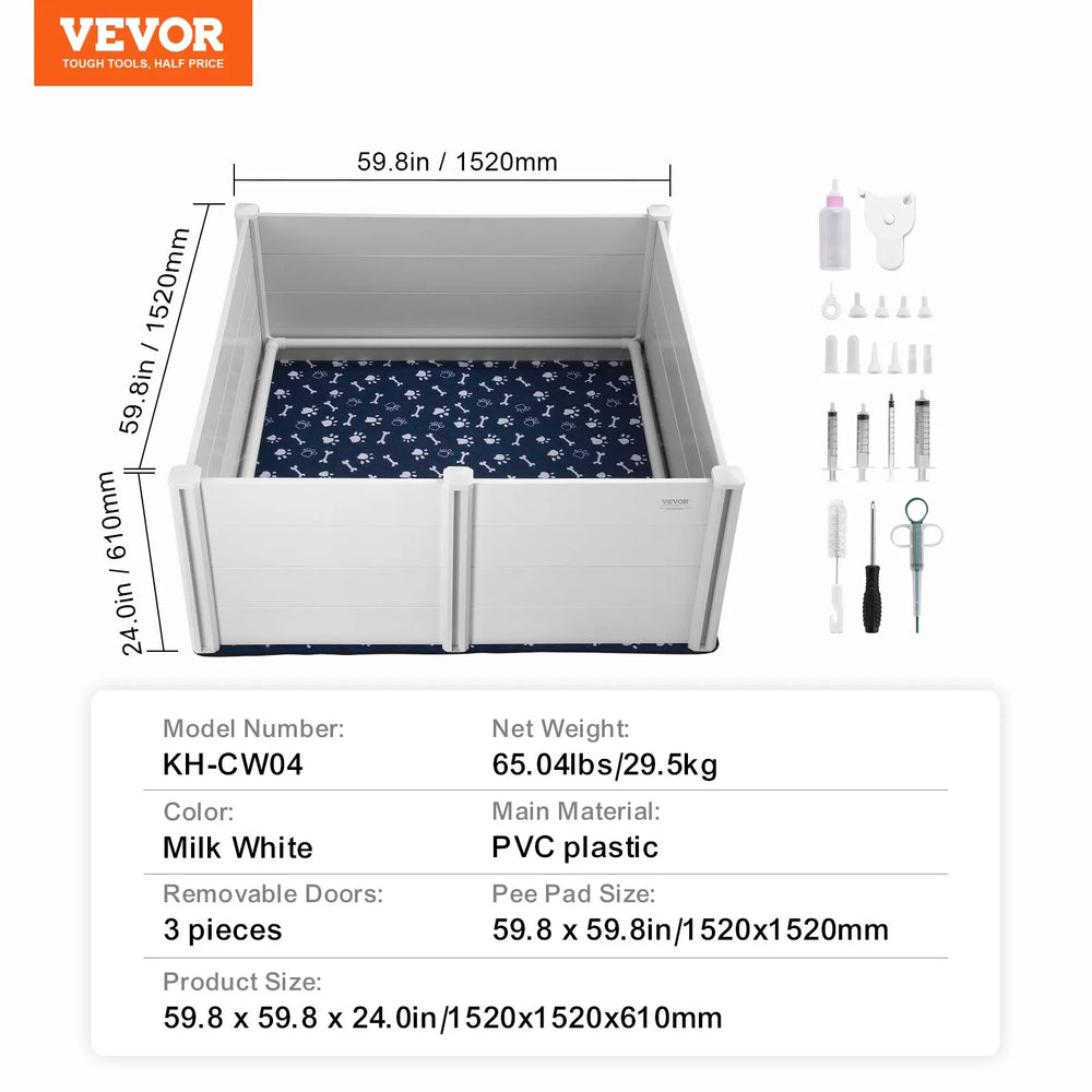 Vevor Dog Whelping Box 59.8 x 59.8 in. Puppy Pen with Washable Pad New