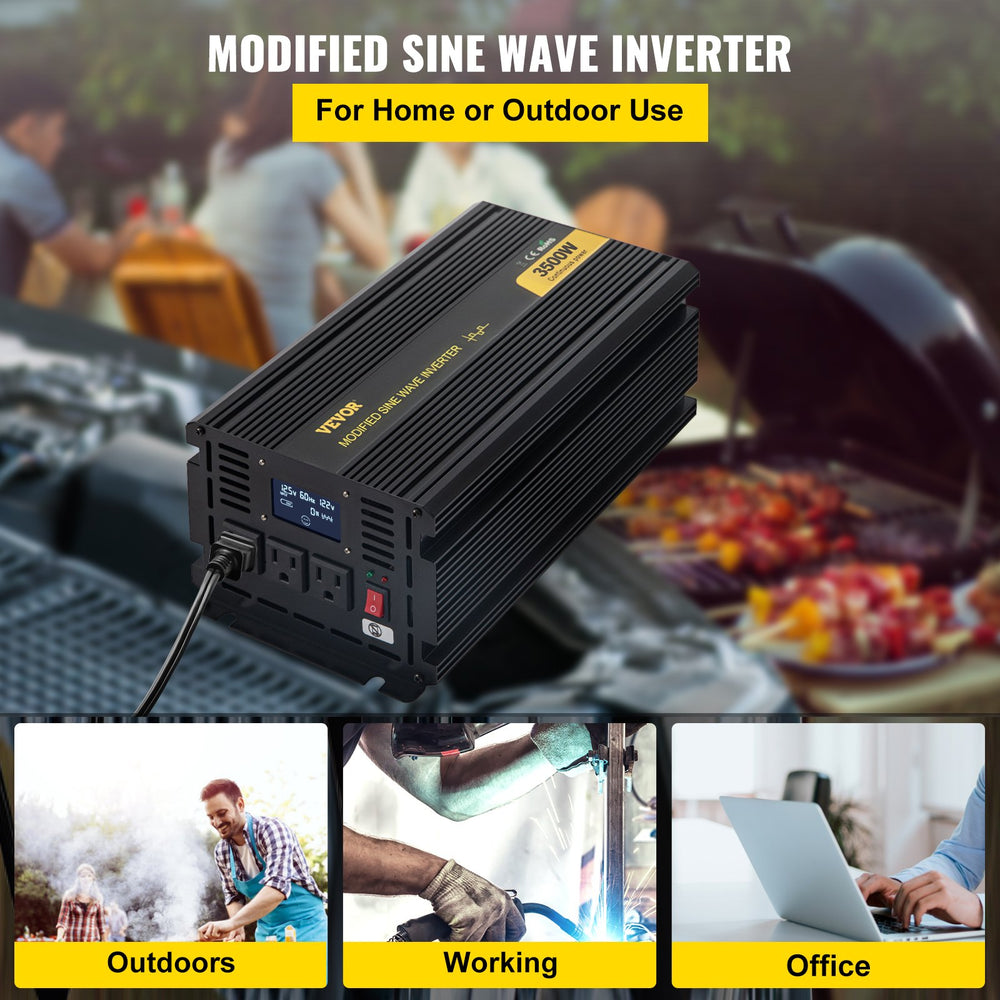 Vevor Modified Sine Wave Inverters 3500W DC 12V to AC 120V w/ LCD Display and Remote Controller New