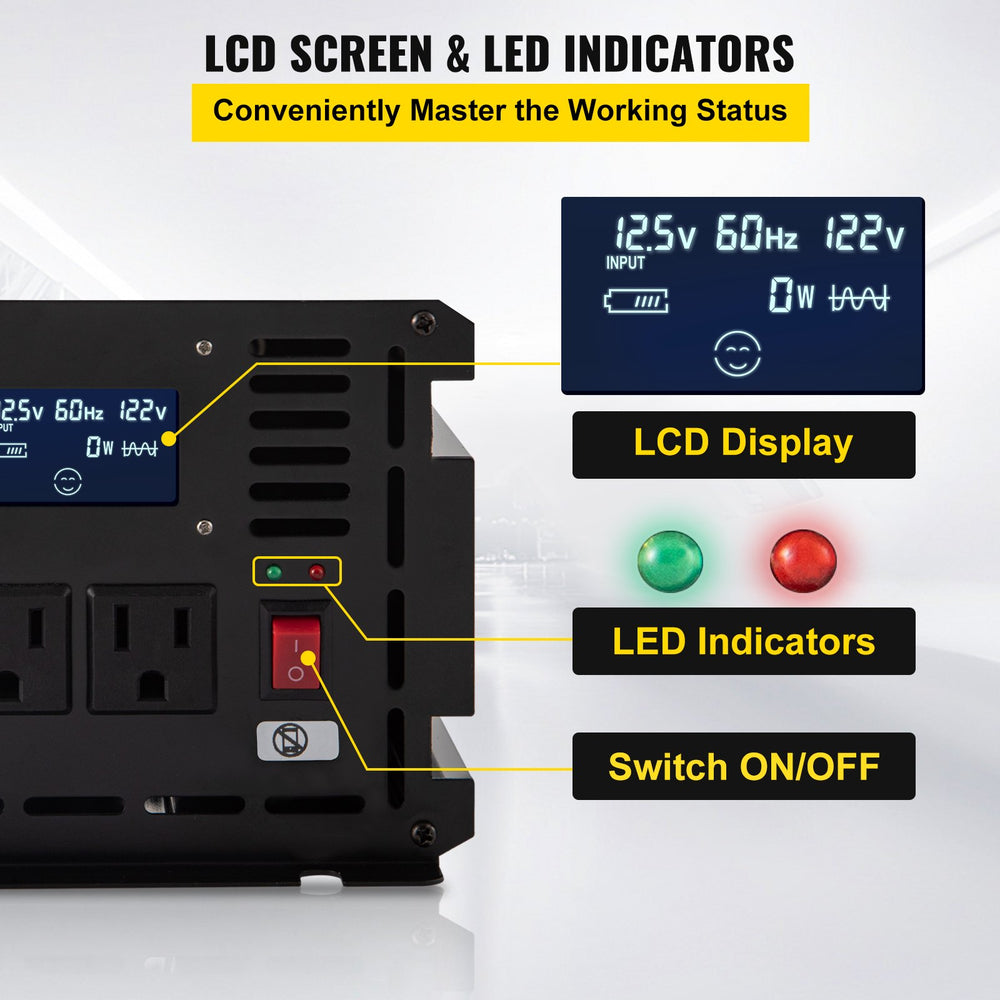 Vevor Modified Sine Wave Inverters 3500W DC 12V to AC 120V w/ LCD Display and Remote Controller New