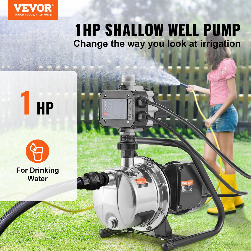Vevor Shallow Well Pump Portable Jet Pump with Auto Controller 1HP 23GPM New
