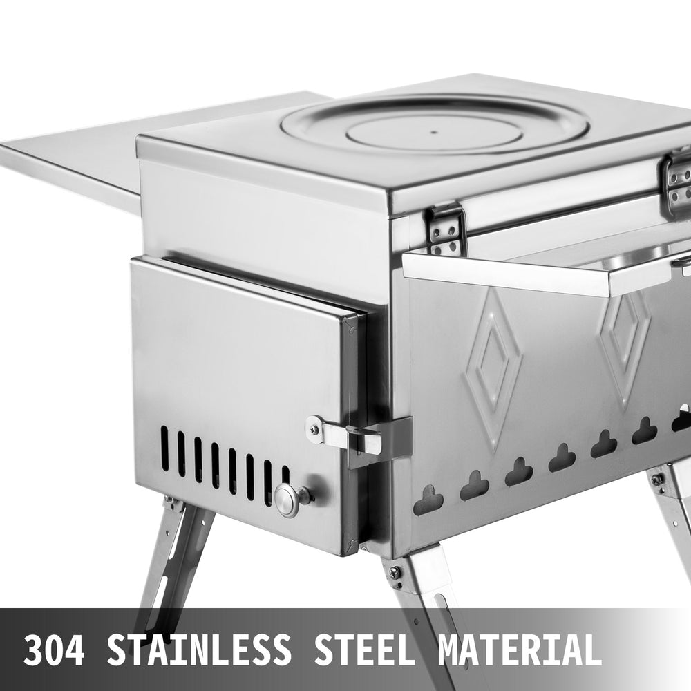 Vevor Tent Wood Stove 17.5" x 14.7" x 10.6" Stainless Steel Portable with Folding Pipe New