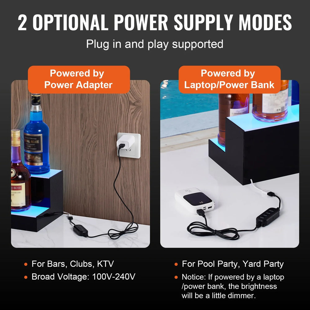 Vevor Liquor Bottle Display 72" 2-Tier LED Lighted Bar Shelf with RF & App Control New
