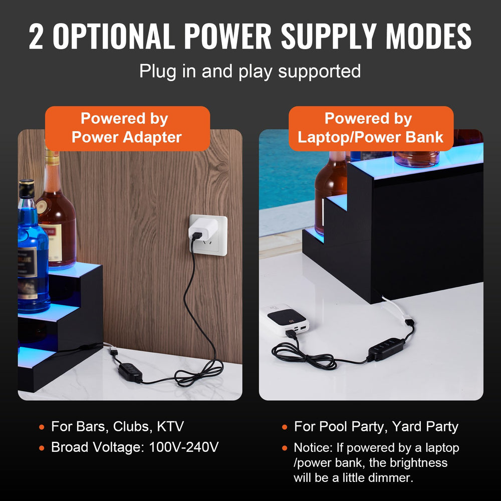 Vevor Lighted Bottle Display LED 48" 3-Step Bar Shelf with App Control New