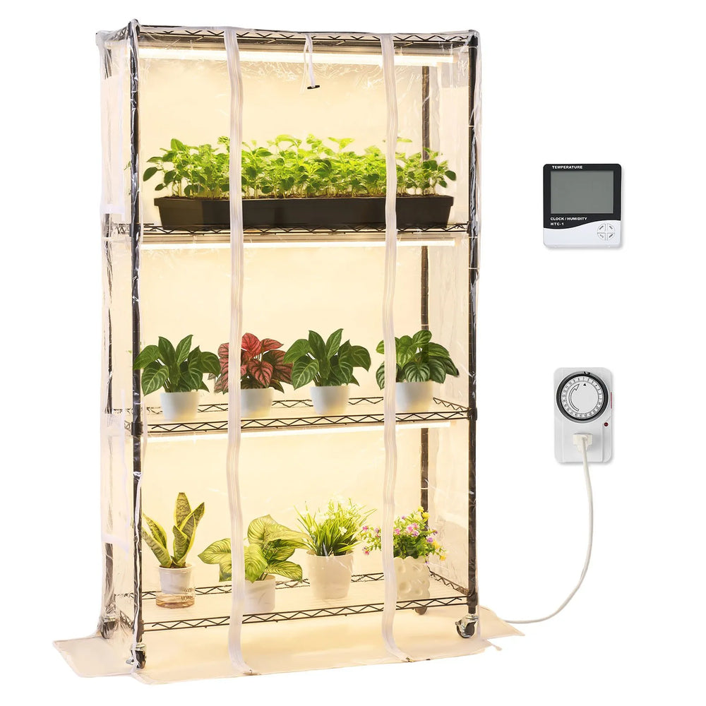 Vevor Plant Stand 59" 4-Tier with Clear Cover and 180W Grow Lights Indoor Greenhouse New
