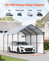Vevor Metal Carport Heavy Duty Garage Shelter 10 x 15 FT with Removable Sidewall New