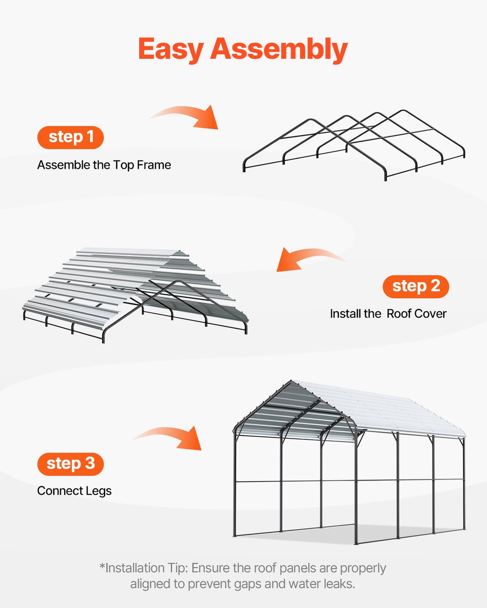 Vevor Metal Carport Heavy Duty Garage Shelter 10 x 15 FT with Removable Sidewall New