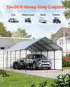 Vevor Metal Carport Heavy Duty Garage Shelter 13 x 26 FT with Removable Sidewall New