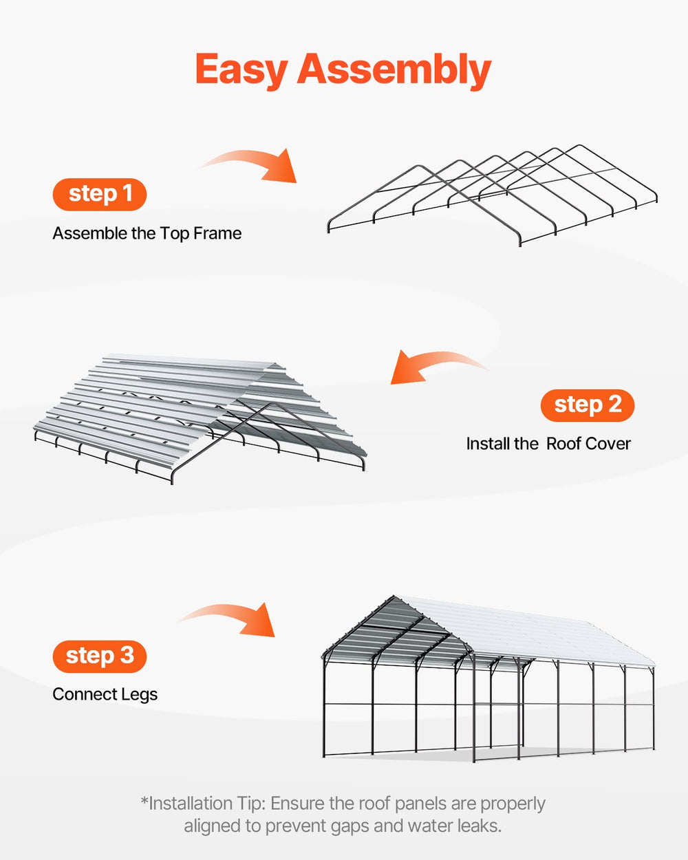 Vevor Metal Carport Heavy Duty Garage Shelter 13 x 26 FT with Removable Sidewall New