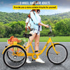 Vevor Adult Tricycle 24" 1-Speed Cruiser Bike with Bell and Basket Yellow New