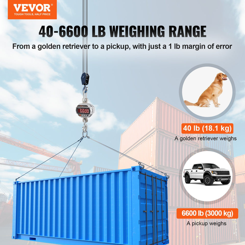 Vevor Digital Crane Scale Cast Aluminum Case LED Screen with Remote Control 6600 Lbs Capacity New