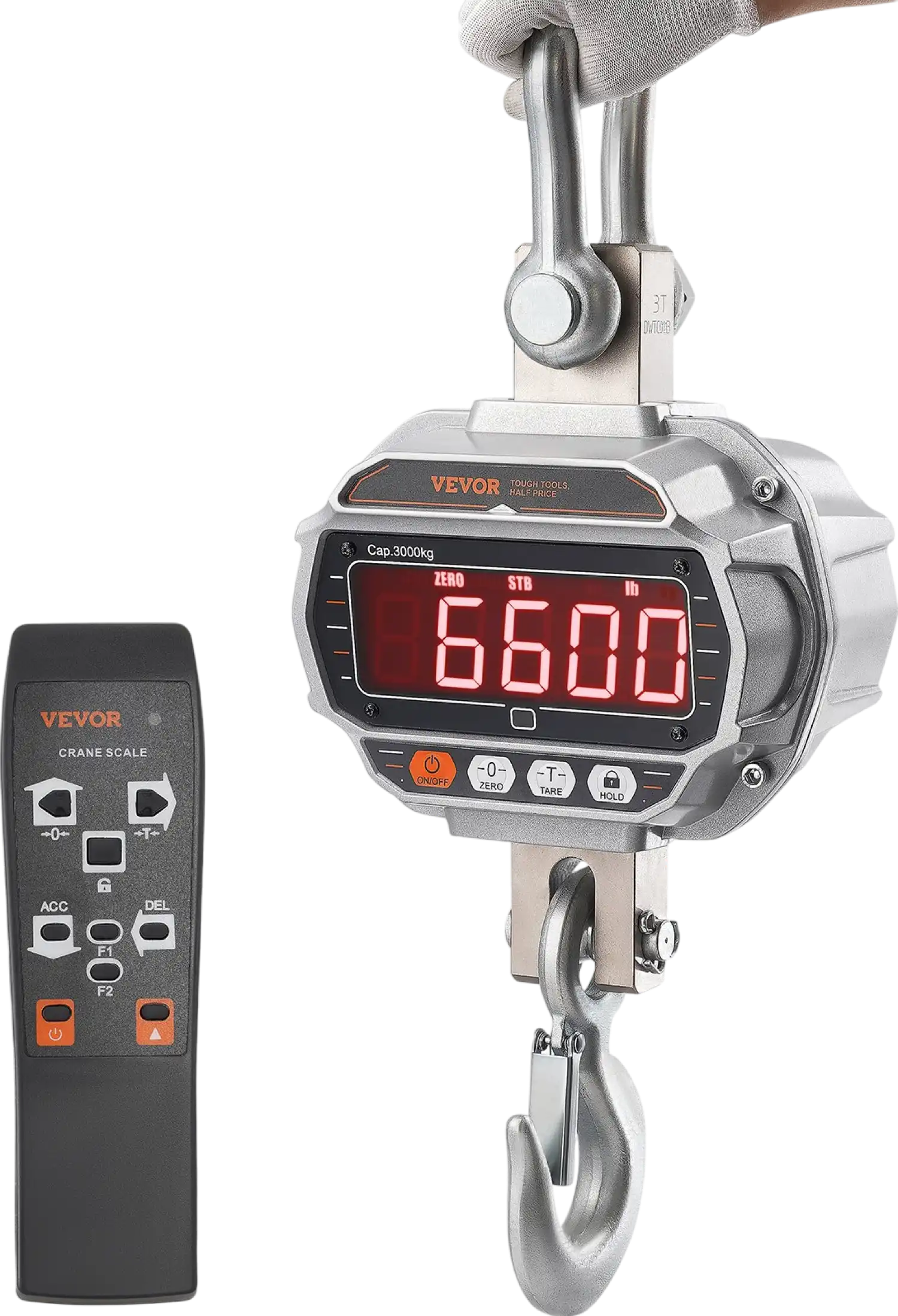 Vevor Digital Crane Scale Cast Aluminum Case LED Screen with Remote Control 6600 Lbs Capacity New