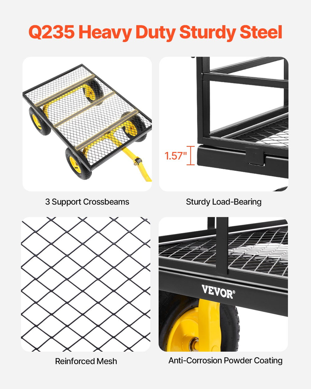 Vevor Steel Garden Cart 1400 Lbs Capacity 13" All-Terrain Tires Removable Sides New