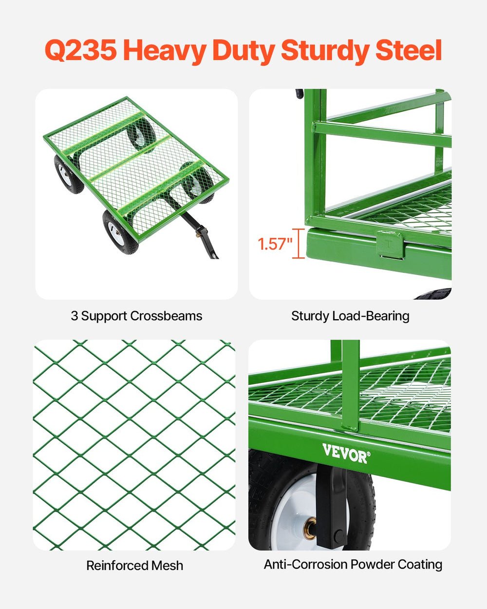 Vevor Steel Garden Cart 1200 lbs Capacity Utility Wagon with Removable Sides New