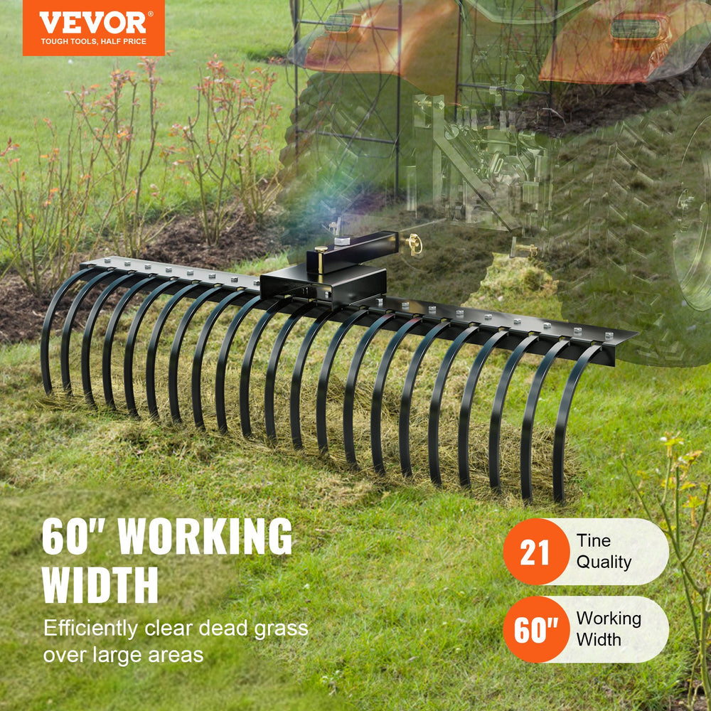 Vevor Tow Behind Landscape Rake 60" Dethatcher with 21 Steel Tines New