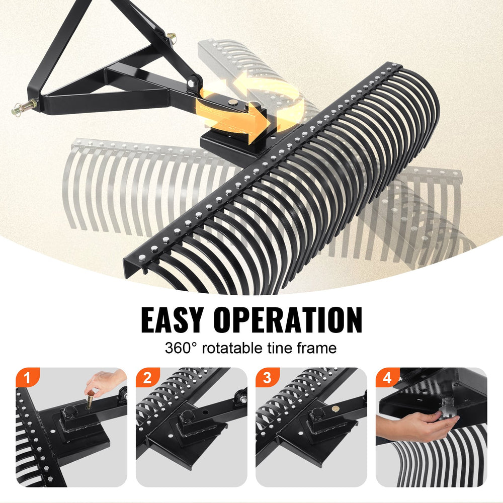 Vevor Tow Behind Landscape Rake 60" Dethatcher 32 Steel Tines with 3-Point Connector New