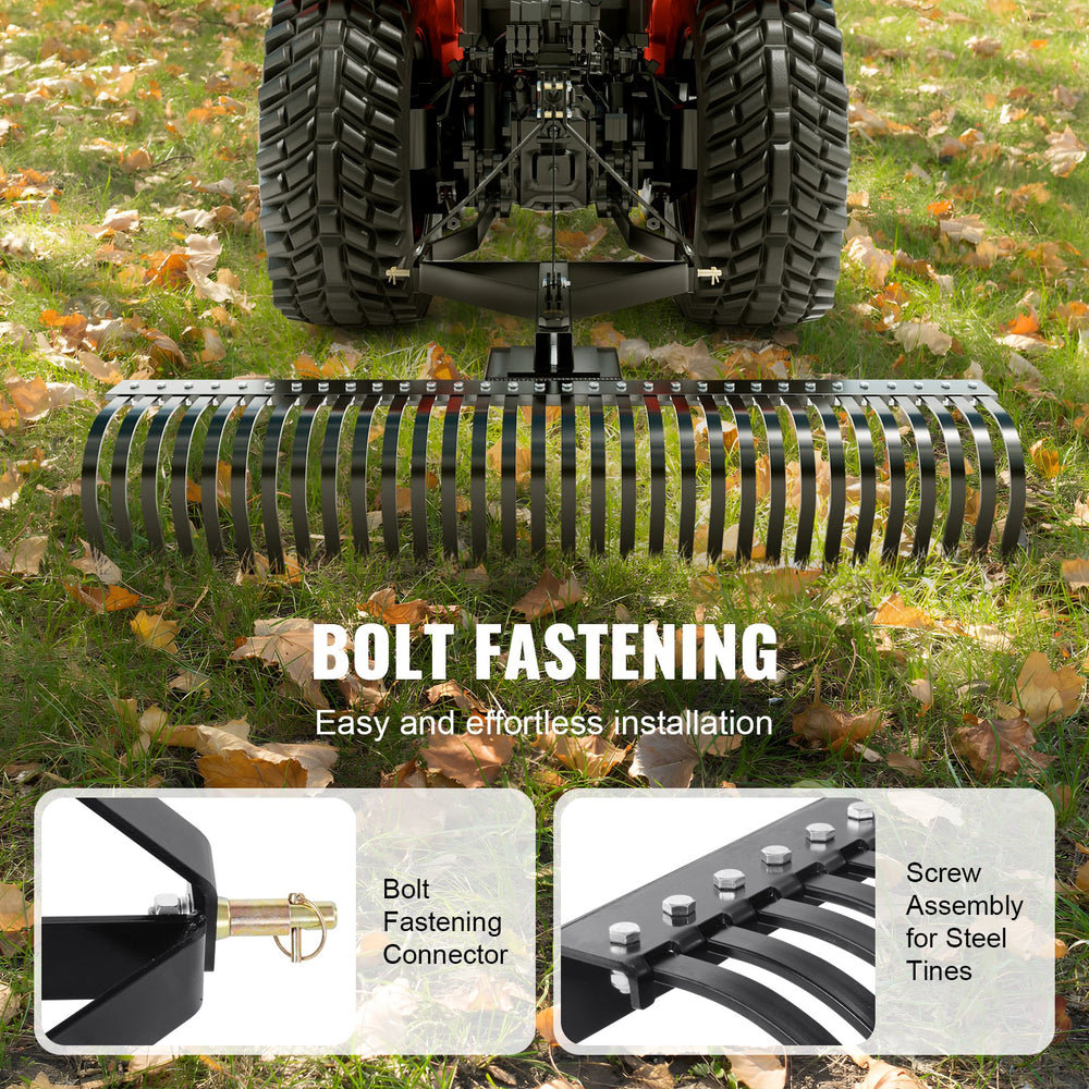 Vevor Tow Behind Landscape Rake 60" Dethatcher 32 Steel Tines with 3-Point Connector New