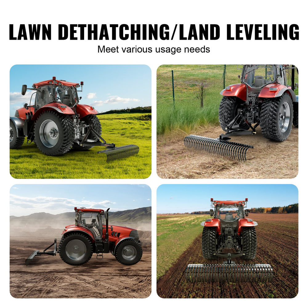 Vevor Tow Behind Landscape Rake 60" Dethatcher 32 Steel Tines with 3-Point Connector New