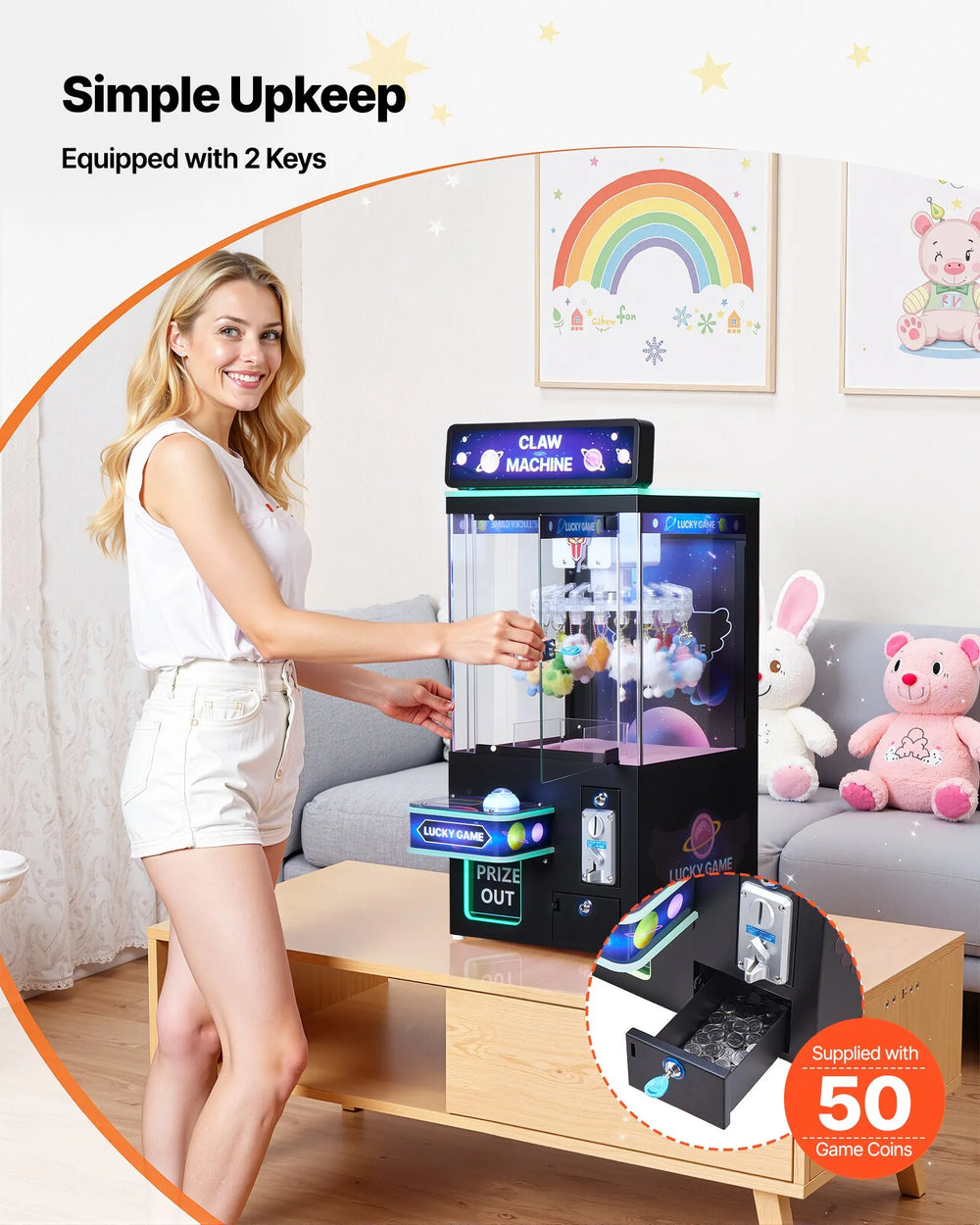 Vevor Claw Crane Arcade Machine Clip Type with Adjustable Difficulty 60W New