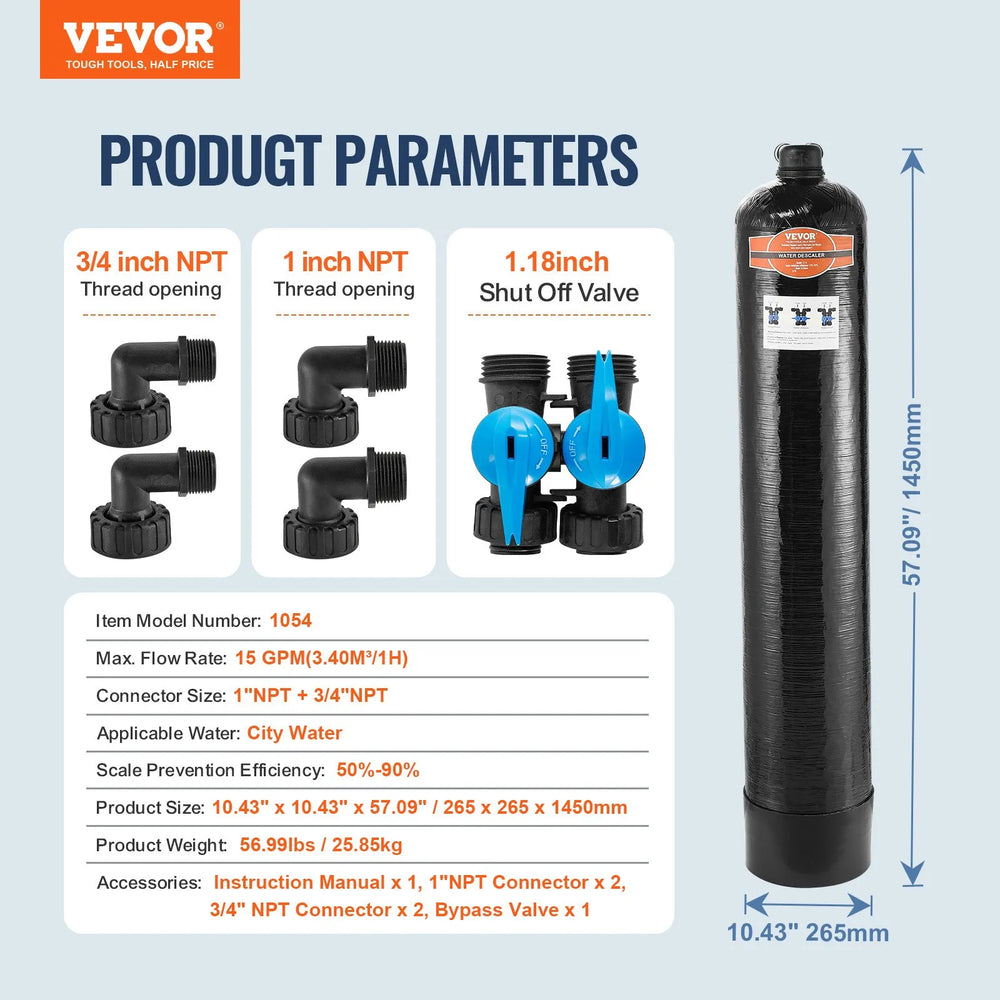 Vevor Whole House Salt Free Descaler System 15 GPM 600,000 Gal. New