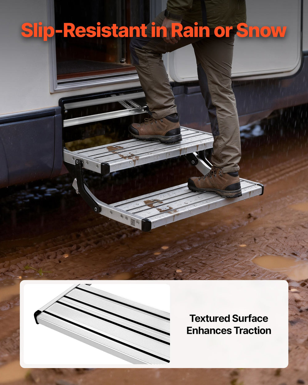 Vevor RV Steps Manual Retractable 2-Step Folding Camper Stairs New