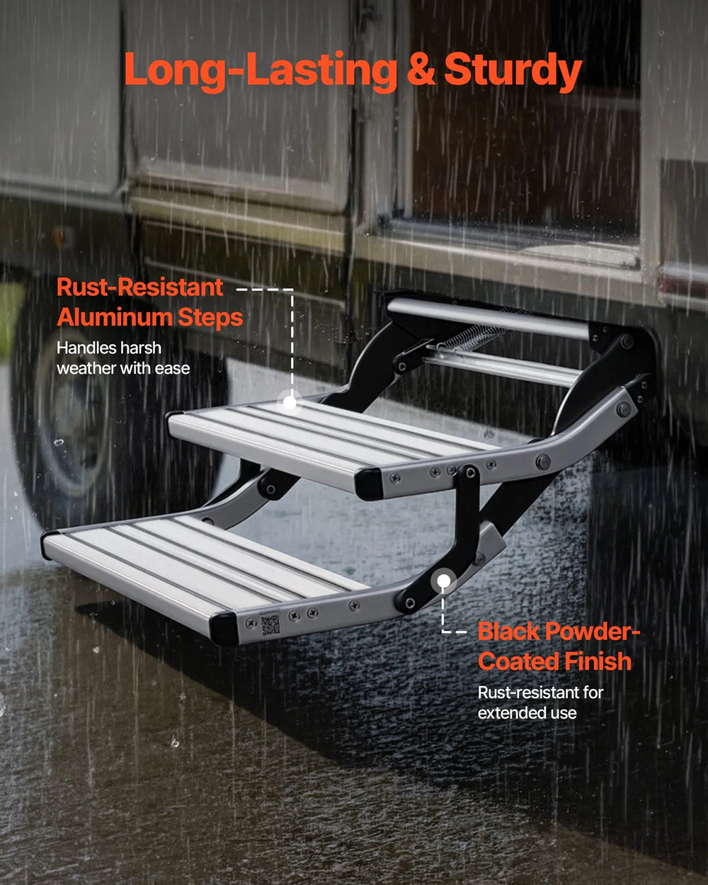 Vevor RV Steps Manual Retractable 2-Step Folding Camper Stairs New
