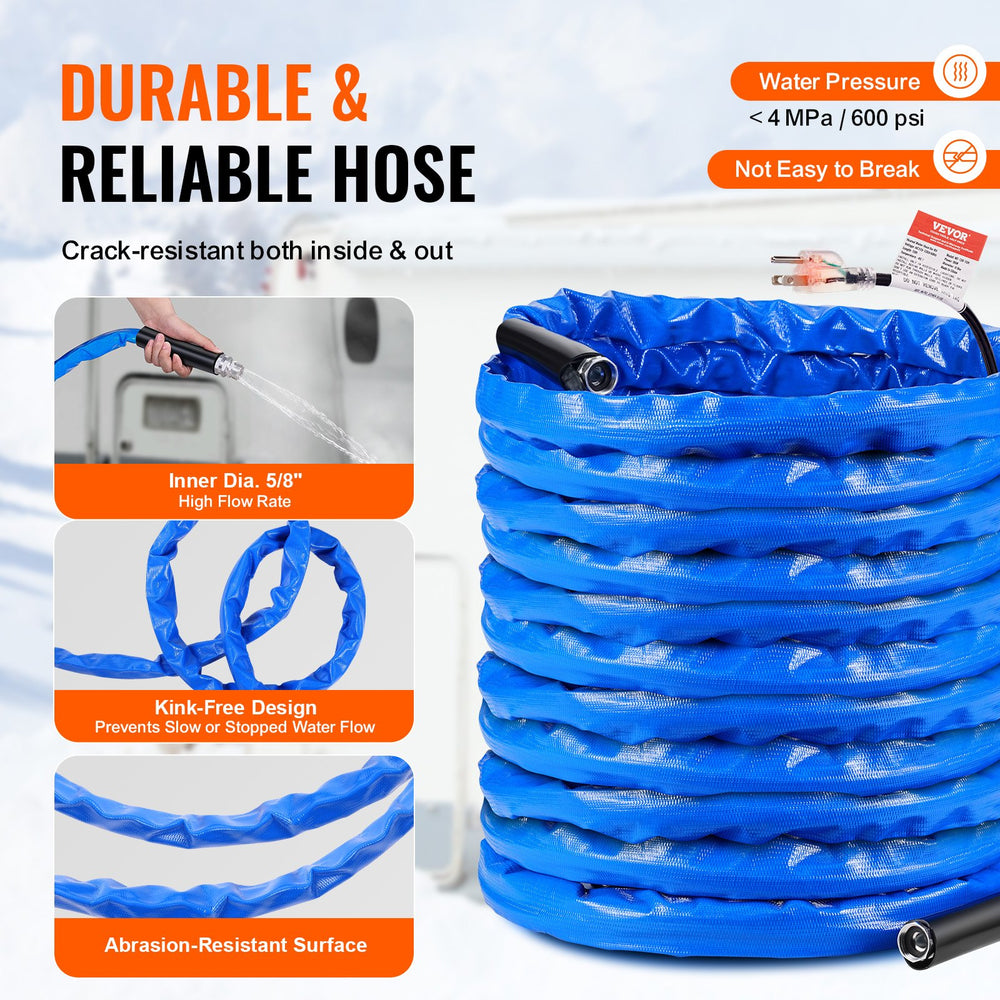 Vevor Heated Water Hose for RV 100ft -45°F Freeze Protection New