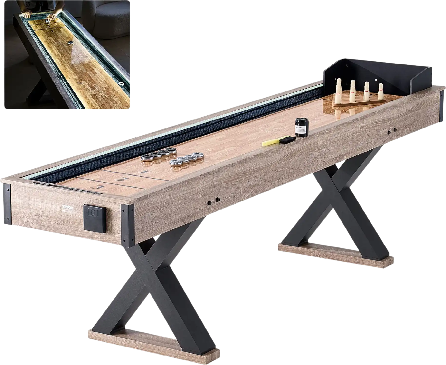 Vevor Shuffleboard Table with LED 2 in 1 Bowling Combo Game Set 9' New