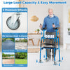 Navy rolling walker with adjustable height, soft-padded seat, and universal wheels for smooth movement on various.