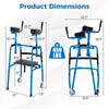 Dimensions of the Versatile Rolling Walker in navy, featuring adjustable height and foldable design for easy transport.