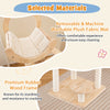 Removable plush fabric mat and premium rubber wood frame of the 4-in-1 large cat tower for indoor cats.
