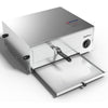 Stainless steel commercial pizza oven with removable crumb tray and built-in temperature control for easy cooking.