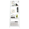4-tier white leaning ladder shelf bookcase made of MDF, featuring modern A-shaped design for home or office storage.